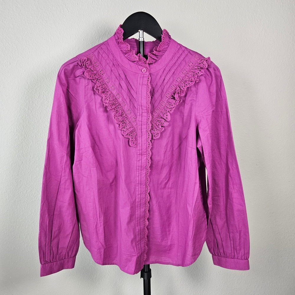 Talbots Blouse Women MP Purple Eyelet Pintuck Victorian Romantic Regencycore
